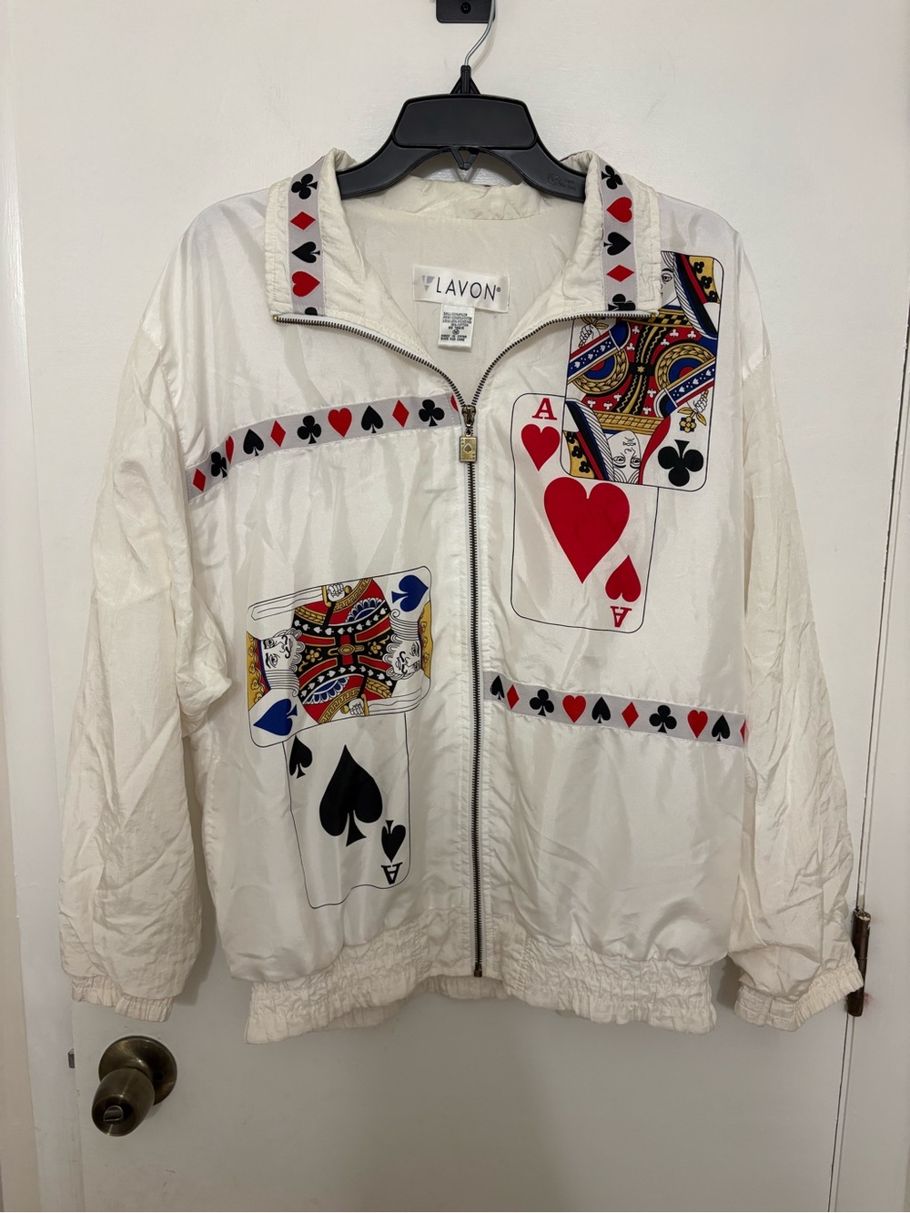 Vintage Lavon Playing Cards Windbreaker Jacket White M Casino Poker Ace 90s